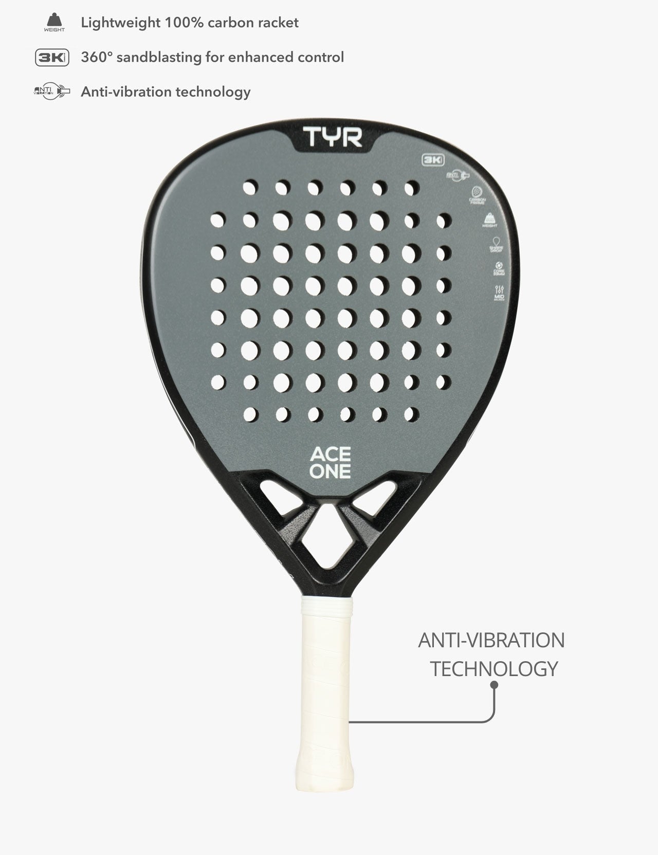 Ace one aesthetic padel racket 3k carbon grey light