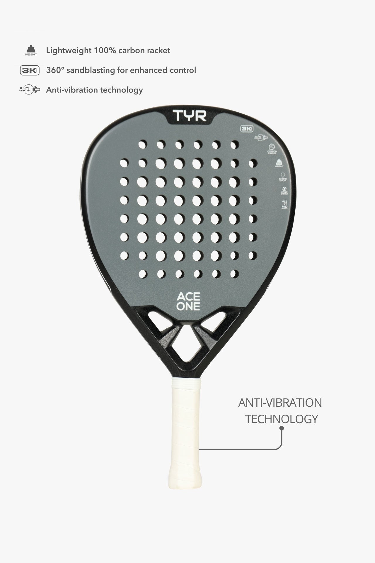 Raquette padel ACE ONE TŸR Grey Silver vue de face