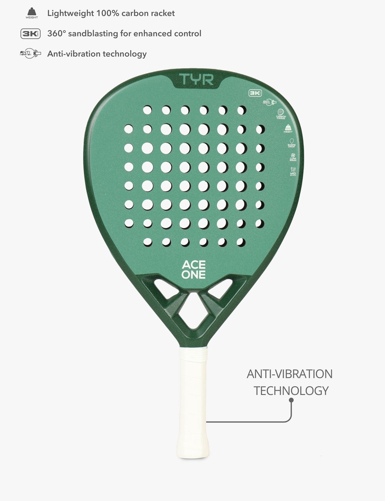 Ace one aesthetic green padel racket 3k carbon