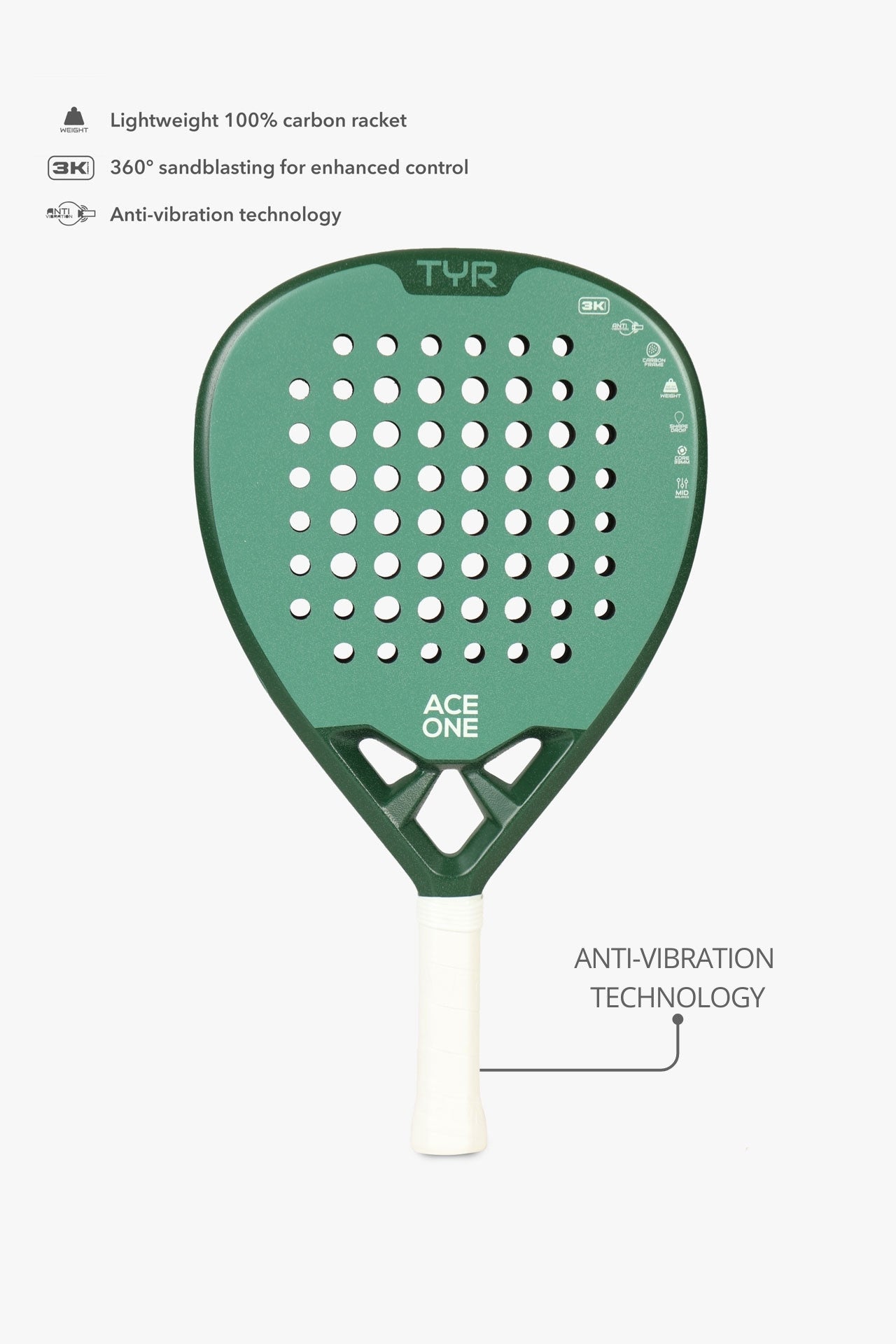 Raquette padel ACE ONE TŸR Green vue de face