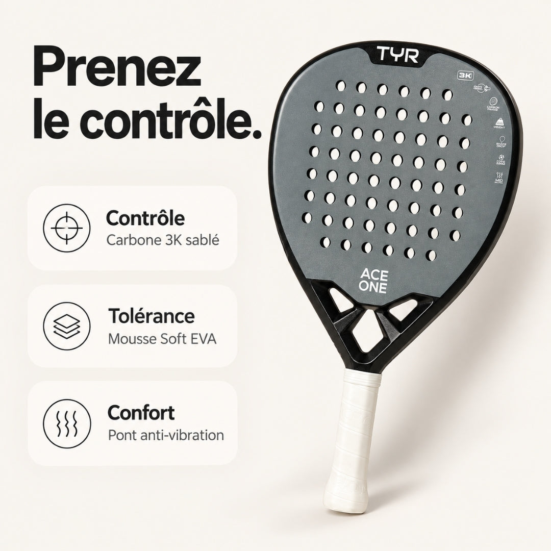 ACE ONE TŸR - Raquette de Padel Anti-Vibration, Confort & Contrôle