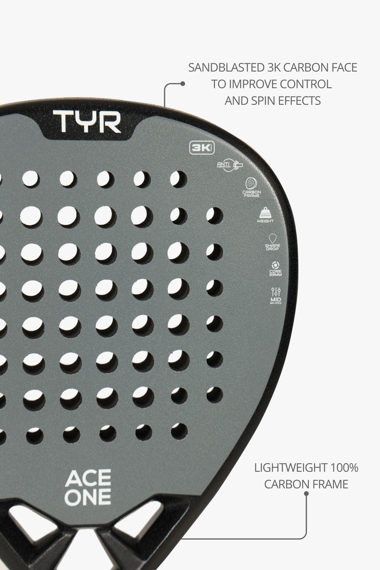 Raquette padel ACE ONE TŸR Grey Silver profil de côté