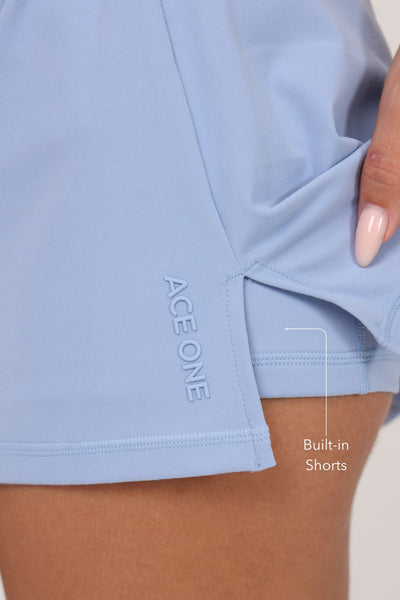 Skort padel ACE ONE bleu détail short intérieur ajusté
