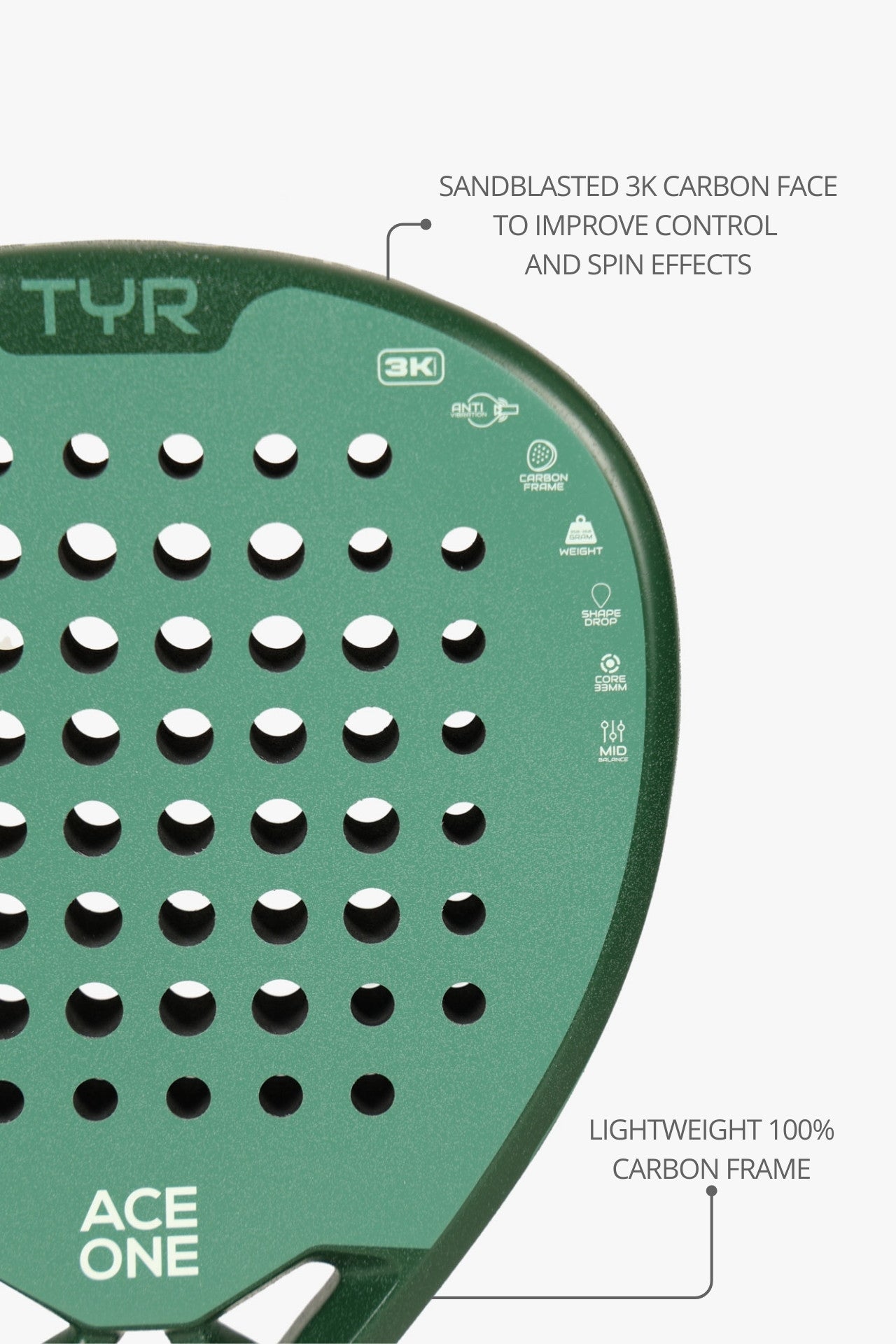 Raquette padel ACE ONE TŸR Green profil de côté