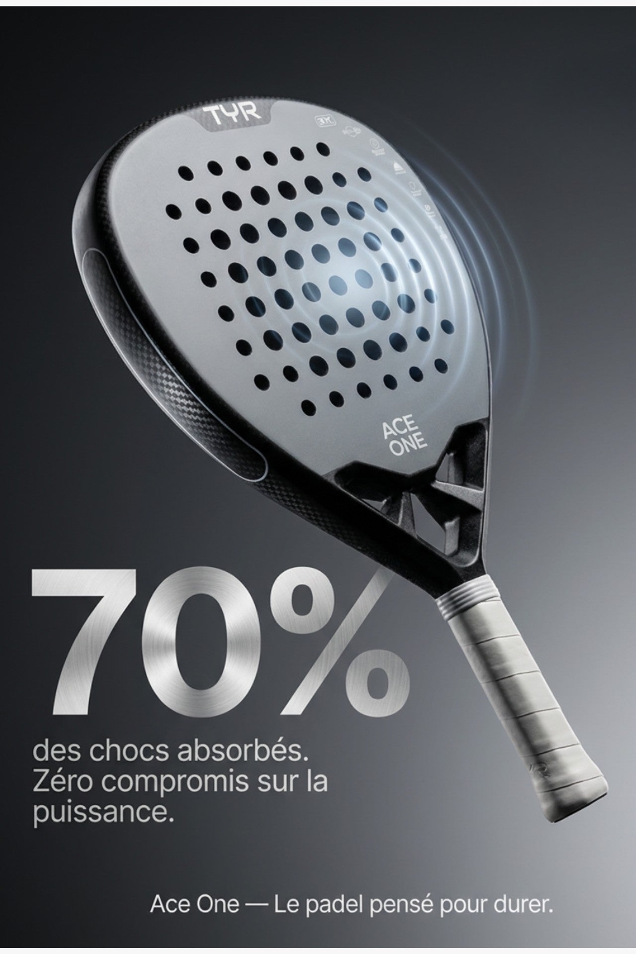 Ace One Raquette de Padel | Tÿr - Grise