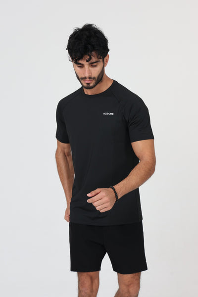 T-shirt padel ACE ONE noir vue de face